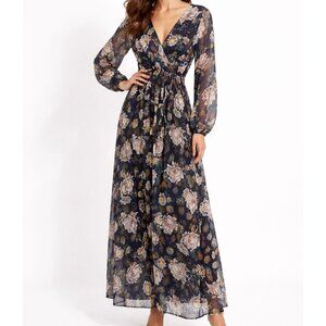 ELENA BALDI Italy Silk Blend Floral V-neck Long Sleeve Dress Long sleeve Size LG